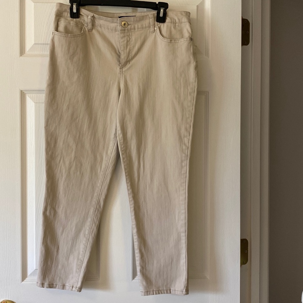 Tan jeans 12 petite, lightly worn, no stains, wash and tumble dry